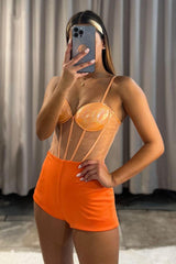 Orange Spaghetti Strap A-Line Long Prom Dress with High Split