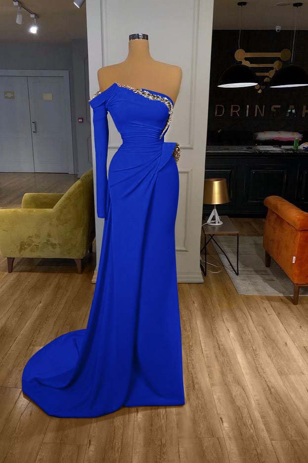 Orange Long Sleeve Mermaid Sequins Long Pleated Prom Dress with Beading –  Babyonlines