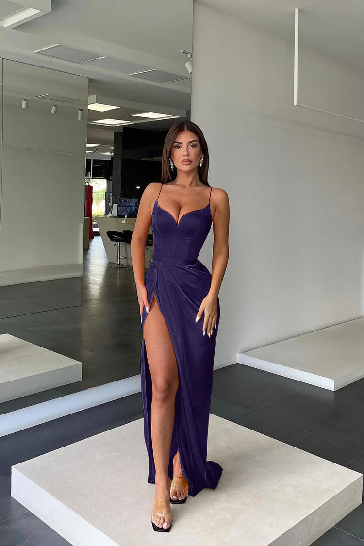 Orange Spaghetti Strap Long Prom Dress with Split