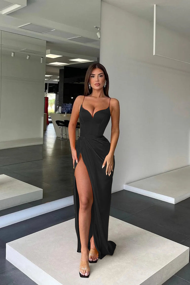 Orange Spaghetti Strap Long Prom Dress with Split