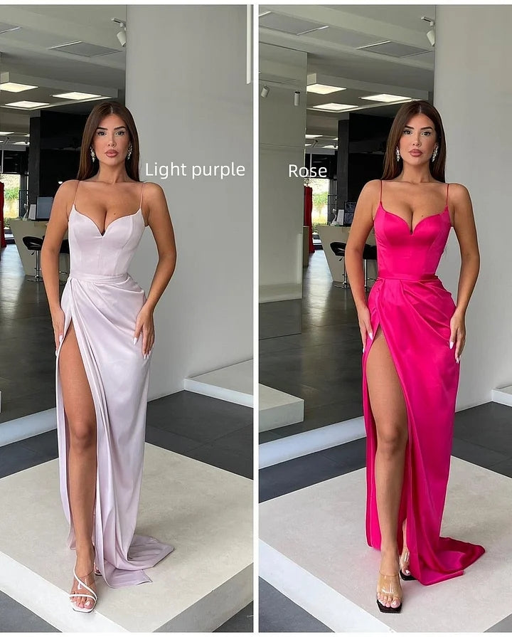 Orange Spaghetti Strap Long Prom Dress with Split
