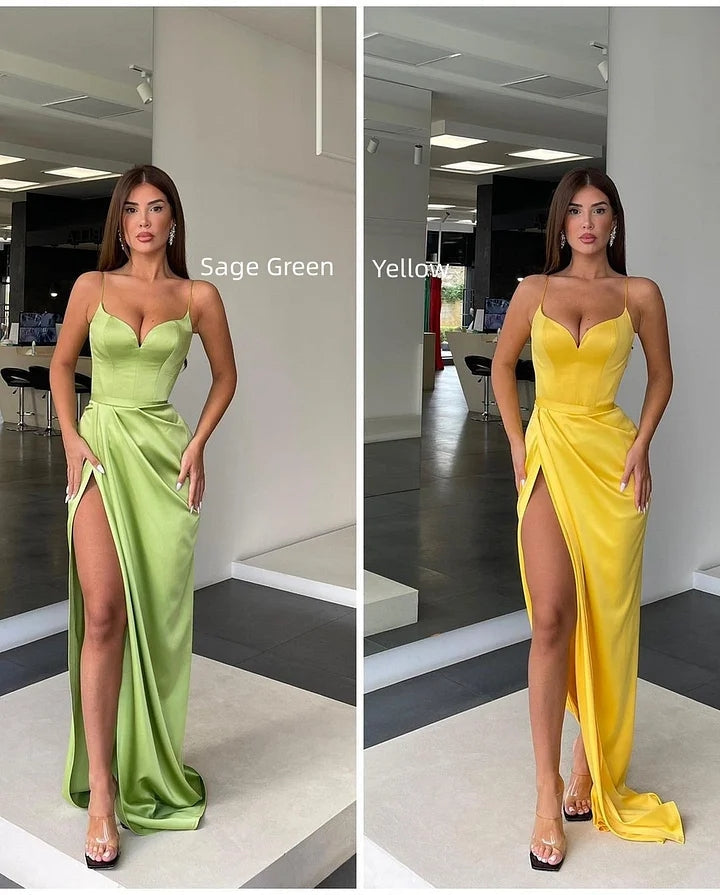 Orange Spaghetti Strap Long Prom Dress with Split