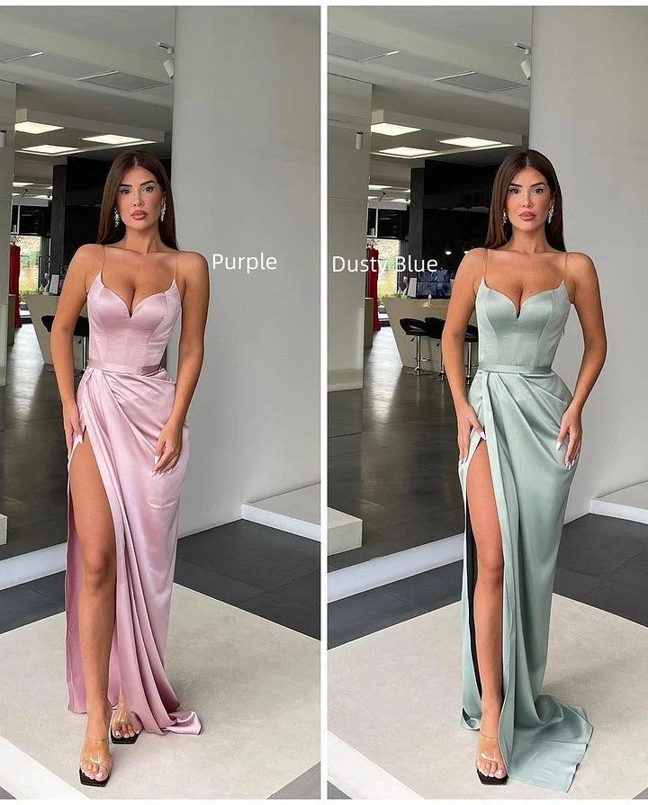 Orange Spaghetti Strap Long Prom Dress with Split