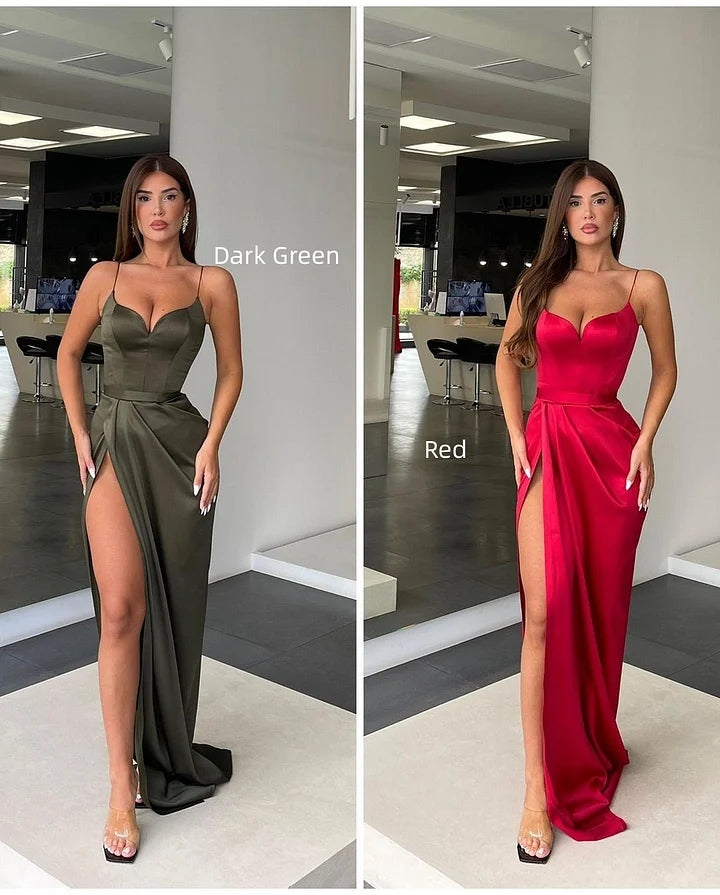 Orange Spaghetti Strap Long Prom Dress with Split