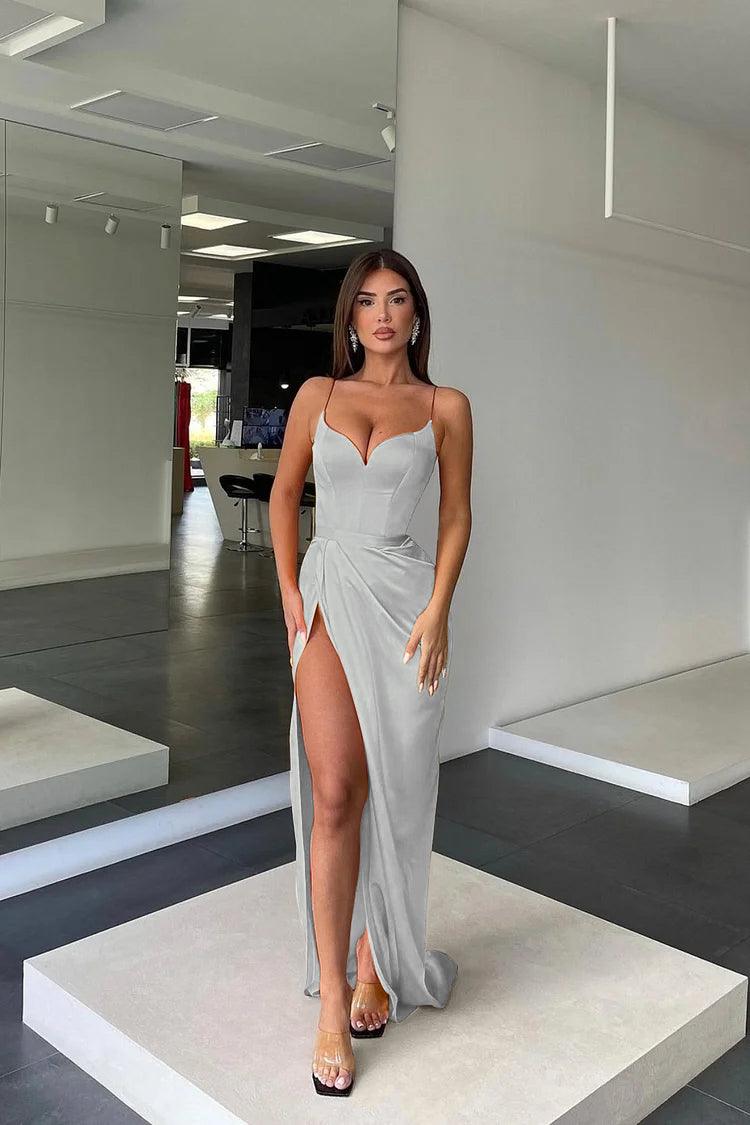 Orange Spaghetti Strap Long Prom Dress with Split