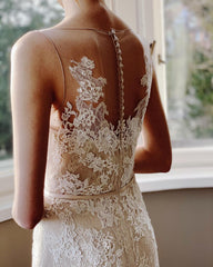 Pearl Mermaid Wedding Dress With Appliques Lace Sash