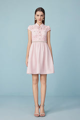 Babyonlines Pink Cap Sleeves Lace Short Dresses with Sash