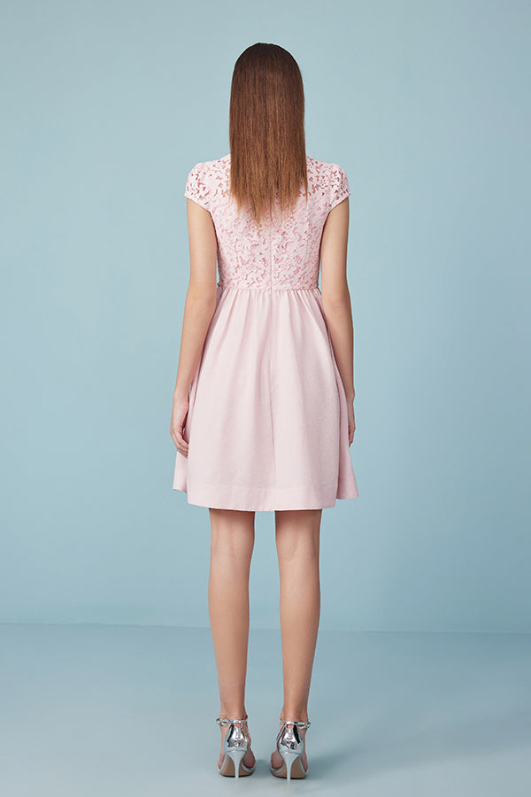Babyonlines Pink Cap Sleeves Lace Short Dresses with Sash
