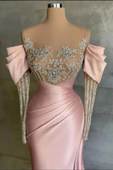 Off the Shoulder Long Sleeve Mermaid Prom Dress with Beading Split