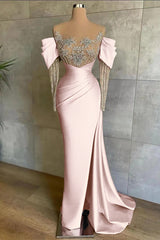 Off the Shoulder Long Sleeve Mermaid Prom Dress with Beading Split