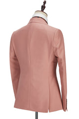 Pink Three-Piece Marriage Suit with Two Buttons and Peak Lapel for Men