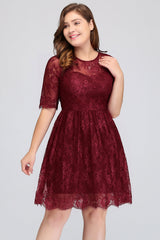 Plus size Jewel Burgundy Affordable Bridesmaid Dress with Short Sleeves-Babyonlines