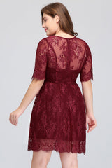 Plus size Jewel Burgundy Affordable Bridesmaid Dress with Short Sleeves-Babyonlines