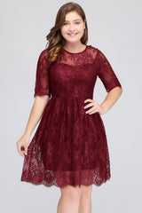 Plus size Jewel Burgundy Affordable Bridesmaid Dress with Short Sleeves-Babyonlines