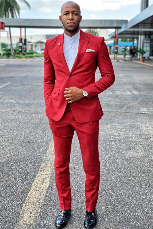 Popular Red Peaked Lapel Wedding Suit for Groom 2024