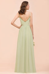 Popular V-Neck Sage Chiffon Affordable Bridesmaid Dress with Low Back-Babyonlines