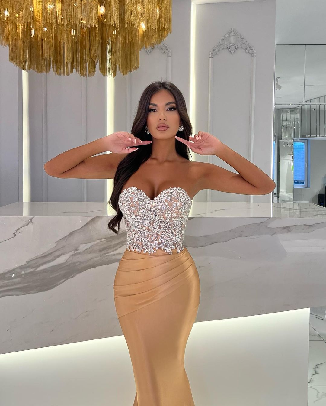 Sweetheart Strapless Satin Mermaid Prom Dress with Rhinestone