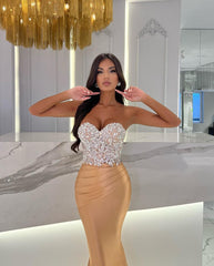 Sweetheart Strapless Satin Mermaid Prom Dress with Rhinestone