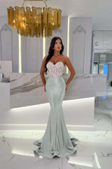 Sweetheart Strapless Satin Mermaid Prom Dress with Rhinestone