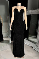 Black Strapless Mermaid Long Prom Dress with Sequins