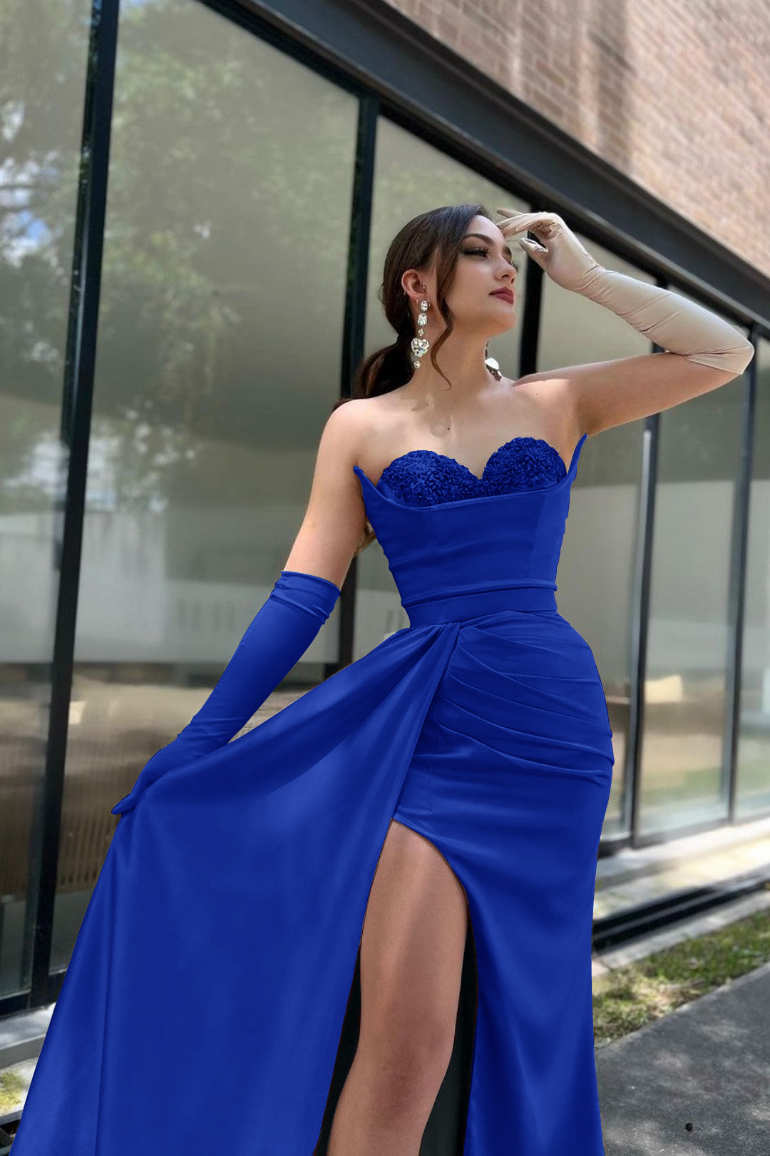 sachin and babi light blue dress Champagne Sweetheart Prom Dress with High Split and Gloves – Babyonlines