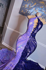 Halter Mermaid Long Prom Dress with Beaded Sequins and Appliques