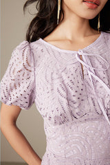 Babyonlines Purple Short Sleeves Crew Neck Lace Dresses