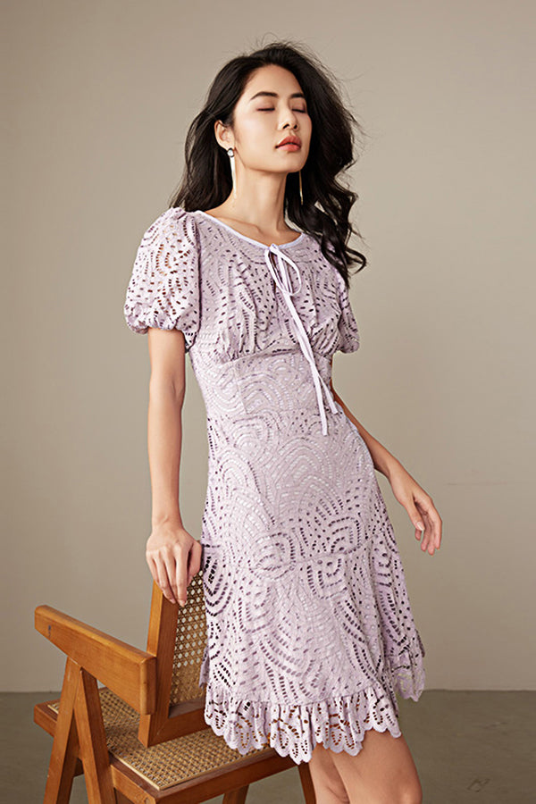 Babyonlines Purple Short Sleeves Crew Neck Lace Dresses