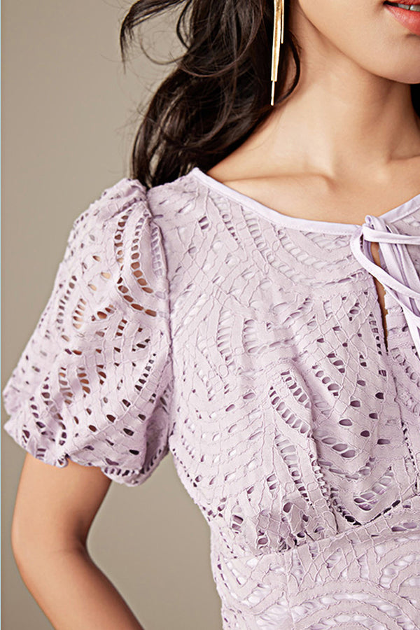 Babyonlines Purple Short Sleeves Crew Neck Lace Dresses