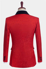Red Floral Tuxedo - Black Lapel Three Pieces for Groom Prince Suit