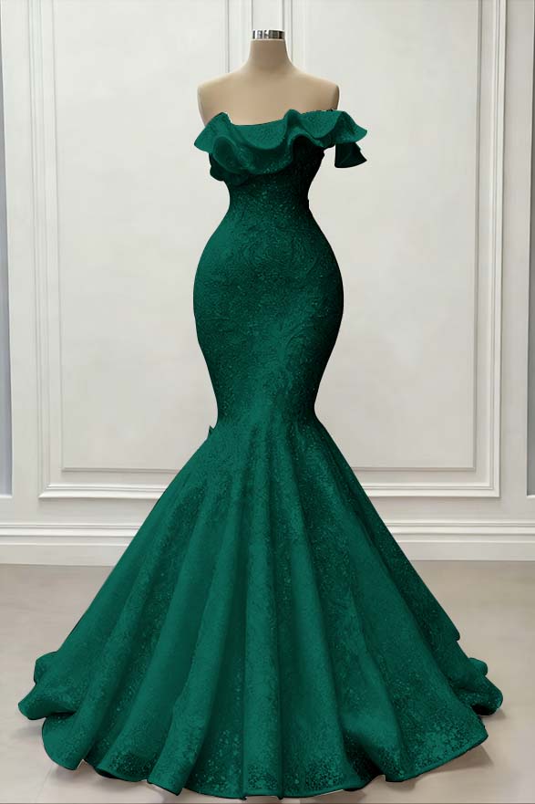 Gorgeous Strapless Red Mermaid Long Prom Dress with Sequins and Embroidery