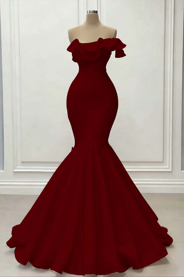 Gorgeous Strapless Red Mermaid Long Prom Dress with Sequins and Embroidery