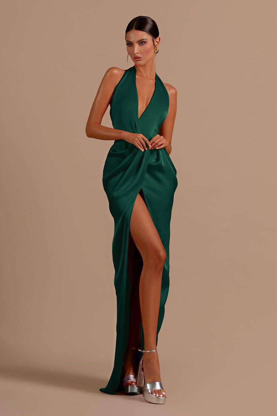 Red Halter Backless Long Prom Dress with Split