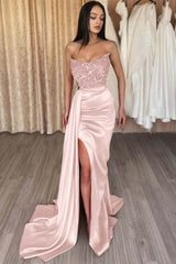 Elegant Strapless Mermaid Long Prom Dress with Side Split and Sequins