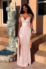 Red Strapless Mermaid Long Prom Dress with Sequins Split