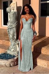 Red Strapless Mermaid Long Prom Dress with Sequins Split