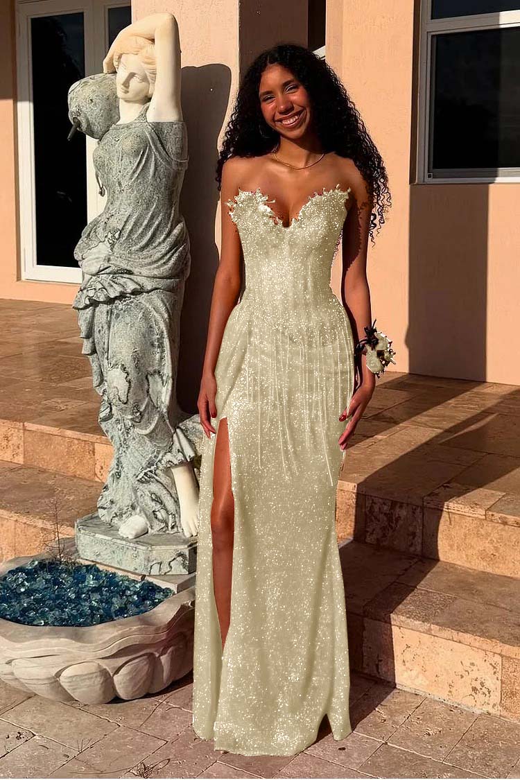Red Strapless Mermaid Long Prom Dress with Sequins Split