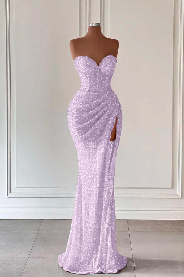 Red Sweetheart Mermaid Long Prom Dress with High Split and Sequins