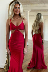 Red Tight Spaghetti Strap Mermaid Prom Dress