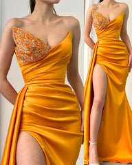 Strapless Mermaid Long Prom Dress with Rhinestone and High Split
