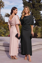 Round Neck Mermaid Satin Formal Gown With Sleeves Mother of the Bride Wedding Guest Evening Party Dress