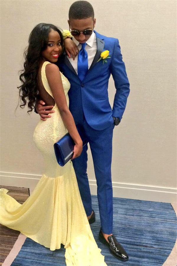 Royal Blue Black Lapel Wedding Suits - Best 2 Pieces for Groom 2024 with One Button