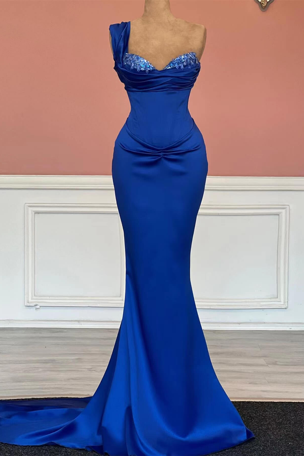 Sweetheart One Shoulder Mermaid Long Prom Dress with Sequins