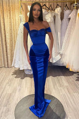 Royal Blue Off the Shoulder Sweetheart Mermaid Long Prom Dress