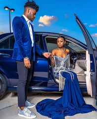 Royal Blue Velvet Blazer for Men's Wedding, 2 Pieces with Chic Peaked Lapel