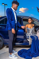 Royal Blue Velvet Blazer for Men's Wedding, 2 Pieces with Chic Peaked Lapel