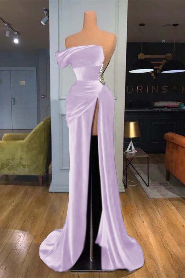Royal Blue Strapless Mermaid Velvet Long Prom Dress with Beading and Split