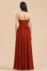 Rust Halter Long Chiffon Bridesmaid Dress On Sale-Babyonlines