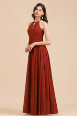 Rust Halter Long Chiffon Bridesmaid Dress On Sale-Babyonlines