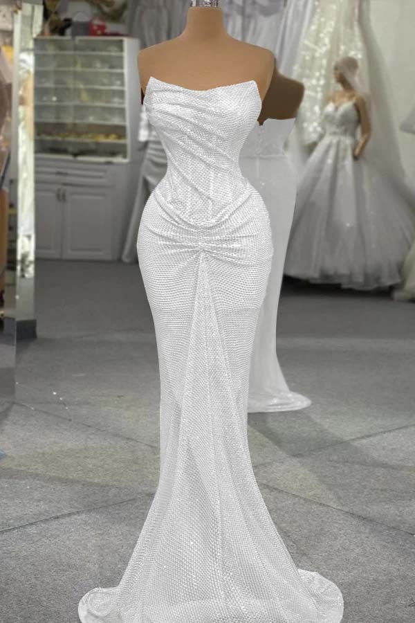 Strapless Mermaid Long Prom Dress with Sequins and Pleats